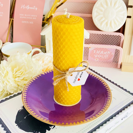 Lumanare Ceara Albine si Farfurie Portelan Vintage, Set Cadou Lumanari Handmade [3]