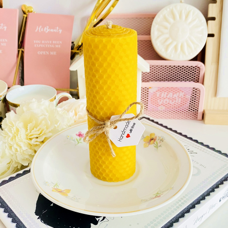 Lumanare Ceara Albine si Farfurie Portelan Vintage, Set Cadou Lumanari Handmade [3]