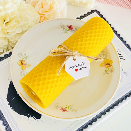 LUMANARI - Lumanare Ceara Albine si Farfurie Portelan Vintage, Set Cadou Lumanari Handmade