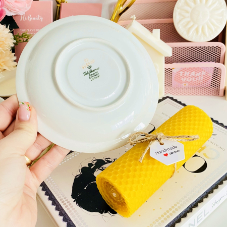 Lumanare Ceara Albine si Farfurie Portelan Vintage, Set Cadou Lumanari Handmade [5]