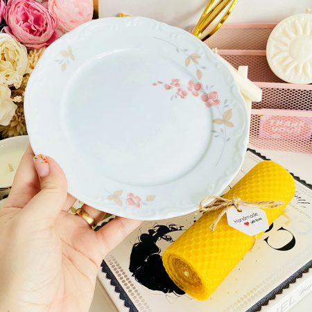 Lumanare Ceara Albine si Farfurie Portelan Vintage, Set Cadou Lumanari Handmade [4]