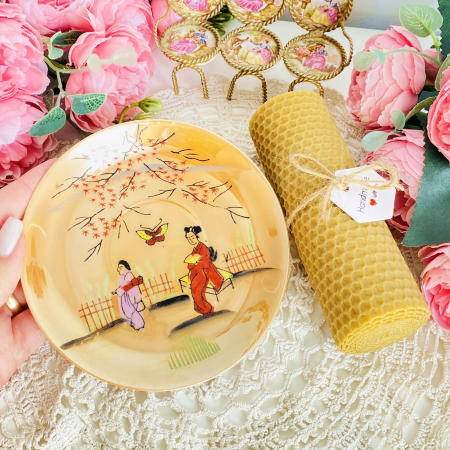 LUMANARI - Lumanare Ceara Albine si Farfurie Portelan Vintage, Lumanari Parfumate Handmade