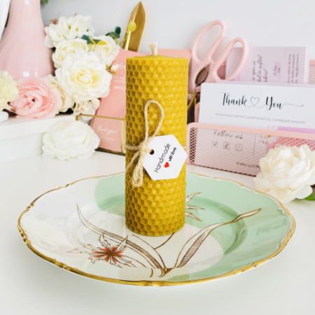 Lumanare Ceara Albine si Farfurie Portelan Vintage, Set Cadou Lumanari Handmade [2]