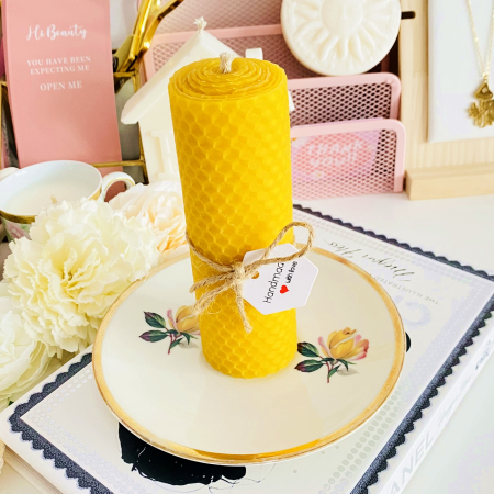 Lumanare Ceara Albine si Farfurie Portelan Vintage, Set Cadou Lumanari Handmade [1]