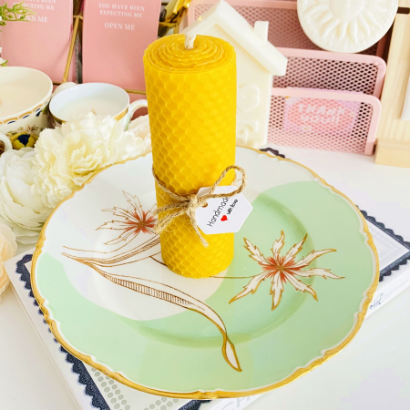 Lumanare Ceara Albine si Farfurie Portelan Vintage, Set Cadou Lumanari Handmade [1]