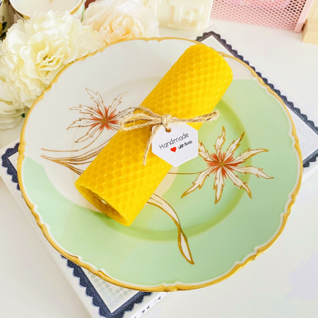 VINTAGE HOME - Lumanare Ceara Albine si Farfurie Portelan Vintage, Set Cadou Lumanari Handmade