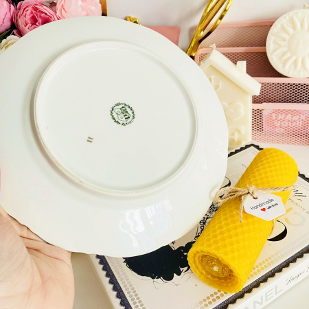 Lumanare Ceara Albine si Farfurie Portelan Vintage, Set Cadou Lumanari Handmade [4]