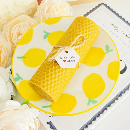 LUMANARI - Lumanare Ceara Albine si Farfurie Portelan Vintage, Set Cadou Lumanari Handmade