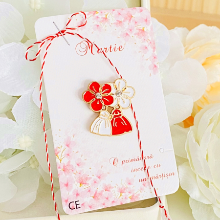 MARTISOR - Martisor Flori Albe & Rosii, Bijuterii Femei, Martisoare Martie