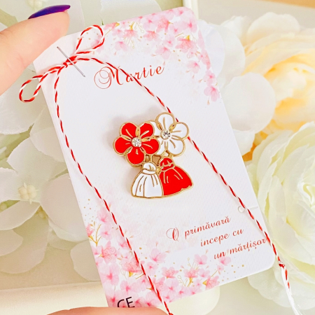 Martisor Flori Albe & Rosii, Bijuterii Femei, Martisoare Martie [1]