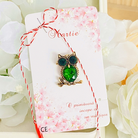 Martisor Brosa Bufnita Verde, Bijuterii Femei, Martisoare Martie [3]