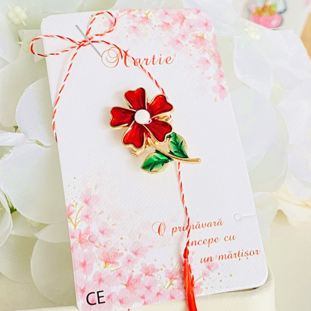 Martisor Brosa Floare Rosie, Bijuterii Femei, Martisoare Martie [4]