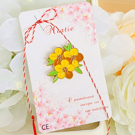 BIJUTERII - Martisor Brosa Flori Galbene, Bijuterii Femei, Martisoare Martie