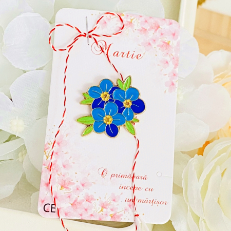 BIJUTERII - Martisor Brosa Flori Albastre, Bijuterii Femei, Martisoare Martie