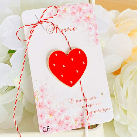 BIJUTERII - Martisor Brosa Inima Rosie, Bijuterii Femei, Martisoare Martie