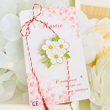 BIJUTERII - Martisor Brosa Flori Albe, Bijuterii Femei, Martisoare Martie