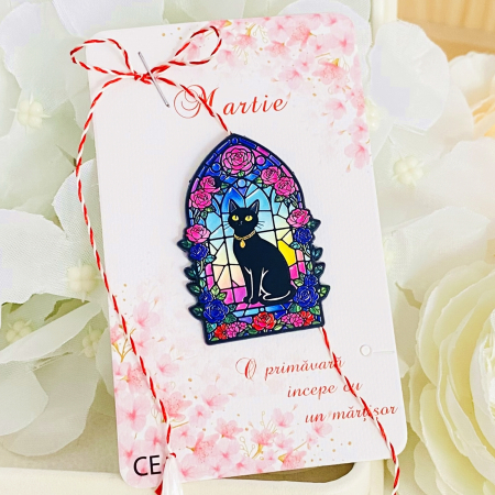 Martisor Brosa Pisica Vitraliu Mov, Bijuterii Femei, Martisoare Martie [3]