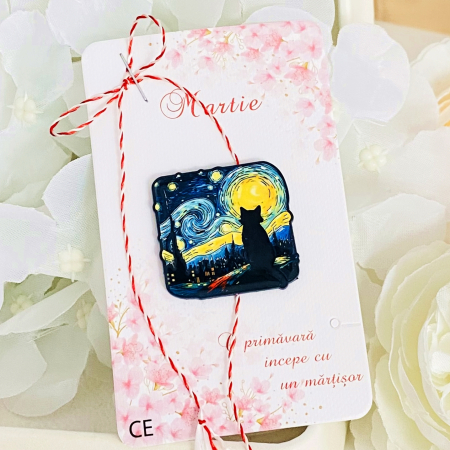 MARTISOR - Martisor Brosa Pisica Starry Night, Bijuterii Femei, Martisoare Martie