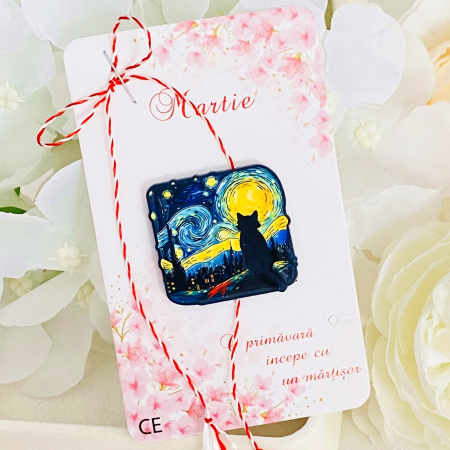 Martisor Brosa Pisica Starry Night, Bijuterii Femei, Martisoare Martie [4]