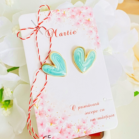 Cercei cu Surub - Martisor Cercei Inimioare Albastre, Cercei Dama, Bijuterii Femei, Martisoare Martie