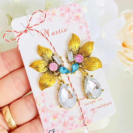 Martisor Cercei Flori Aurii, Cercei Dama, Bijuterii Femei, Martisoare Martie [2]