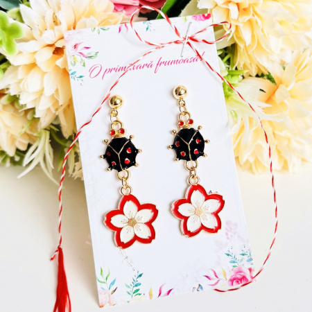 MARTISOR - Martisor Cercei Buburuze Negre, Cercei Dama, Bijuterii Femei