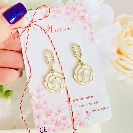 Cercei cu Surub - Martisor Cercei Camee Albe, Cercei Dama, Bijuterii Femei, Martisoare Martie