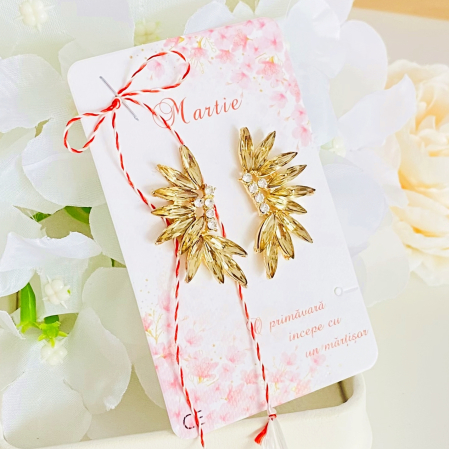 Cercei cu Surub - Martisor Cercei Cristale Crem, Cercei Dama, Bijuterii Femei, Martisoare Martie