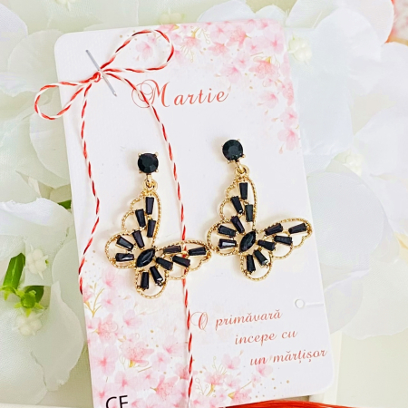 Martisor Cercei Fluturi Negri, Cercei Dama, Bijuterii Femei, Martisoare Martie [1]