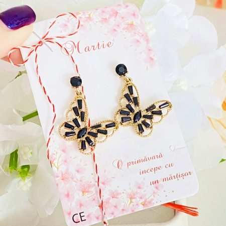 Martisor Cercei Fluturi Negri, Cercei Dama, Bijuterii Femei, Martisoare Martie [2]