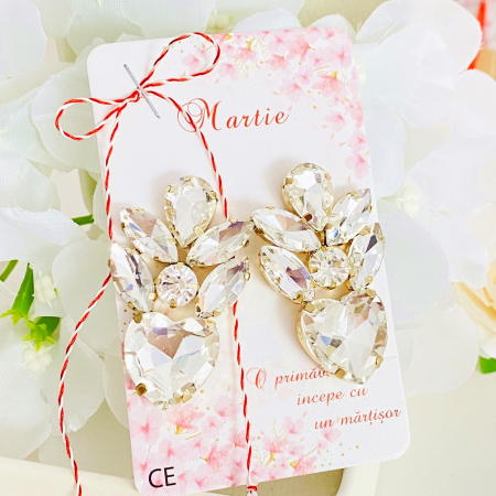 Cercei cu Surub - Martisor Cercei Heart Cristale Albe, Cercei Dama, Bijuterii Femei, Martisoare Martie