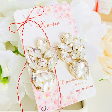 Martisor Cercei Heart Cristale Albe, Cercei Dama, Bijuterii Femei, Martisoare Martie [2]