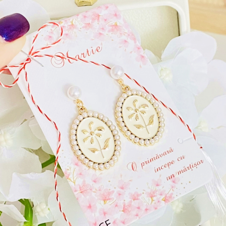 Martisor Cercei Floare & Perlute, Cercei Dama, Bijuterii Femei, Martisoare Martie [2]