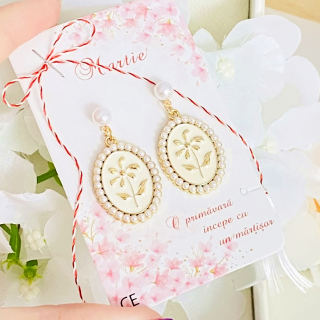Martisor Cercei Floare & Perlute, Cercei Dama, Bijuterii Femei, Martisoare Martie [1]