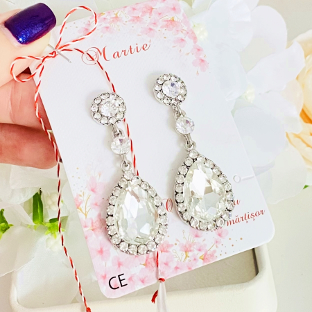 Martisor Cercei Cristale Argintii, Cercei Dama, Bijuterii Femei, Martisoare Martie [2]