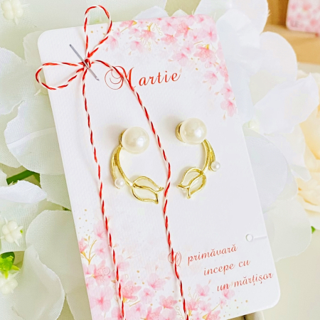 Cercei cu Surub - Martisor Cercei 2 in 1 Trandafiri Aurii, Cercei Dama, Bijuterii Femei, Martisoare Martie