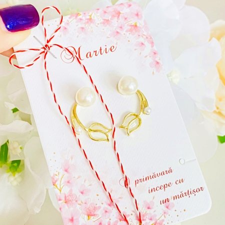 Martisor Cercei 2 in 1 Trandafiri Aurii, Cercei Dama, Bijuterii Femei, Martisoare Martie [1]