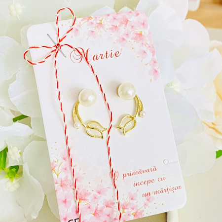 Martisor Cercei 2 in 1 Trandafiri Aurii, Cercei Dama, Bijuterii Femei, Martisoare Martie [2]