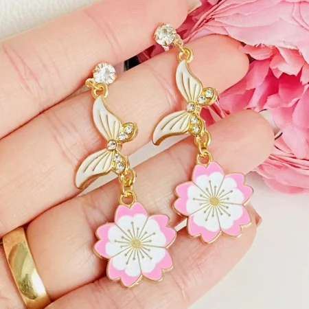 MARTISOR - Martisor Cercei Fluturi Albi Flori, Cercei Dama, Bijuterii Femei, Martisoare Martie