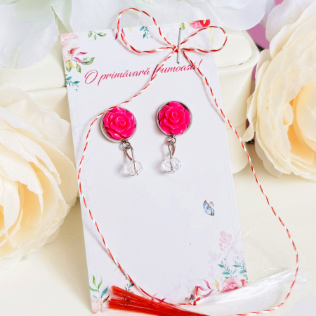 BIJUTERII - Martisor Cercei Trandafiri Fuchsia, Cercei Dama, Bijuterii Femei, Martisoare Martie