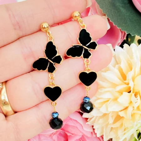 Martisor Cercei Fluturi Inimi Negre, Cercei Dama, Bijuterii Femei, Martisoare Martie [1]