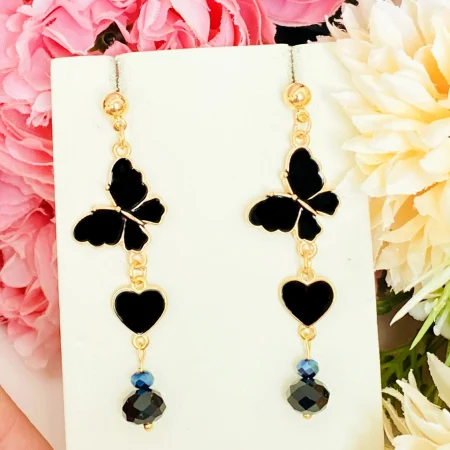 MARTISOR - Martisor Cercei Fluturi Inimi Negre, Cercei Dama, Bijuterii Femei, Martisoare Martie
