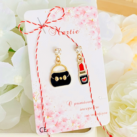 Martisor Cercei Ruj & Geanta, Cercei Dama, Bijuterii Femei, Martisoare Martie [3]