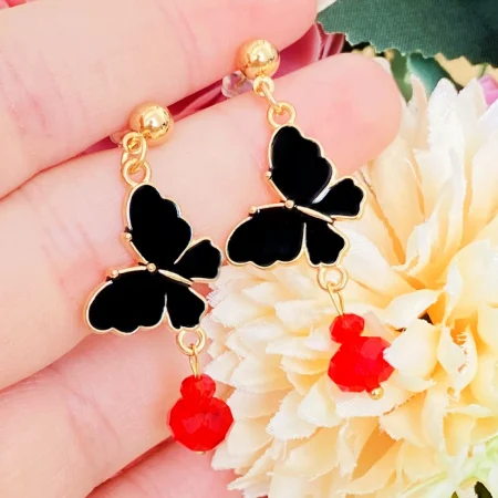 Martisor Cercei Fluturi Negri Cristale Rosii, Cercei Dama, Bijuterii Femei, Martisoare Martie [3]