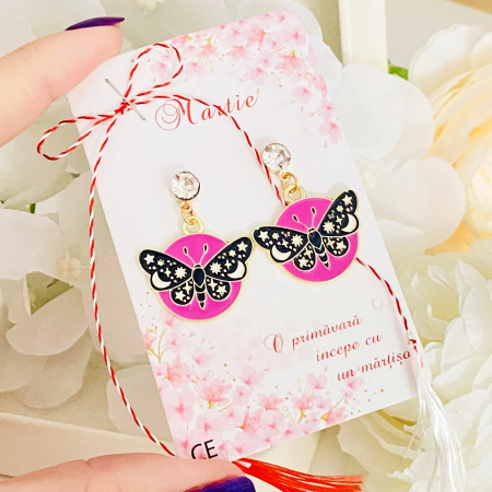 Martisor Cercei Fluturi Negri Roz, Cercei Dama, Bijuterii Femei, Martisoare Martie [3]