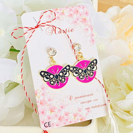Martisor Cercei Fluturi Negri Roz, Cercei Dama, Bijuterii Femei, Martisoare Martie [2]
