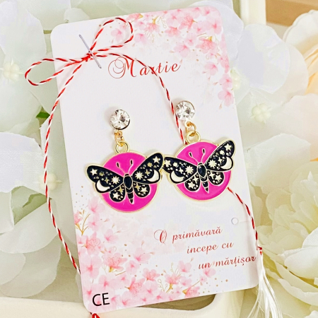 MARTISOR - Martisor Cercei Fluturi Negri Roz, Cercei Dama, Bijuterii Femei, Martisoare Martie