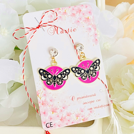 Martisor Cercei Fluturi Negri Roz, Cercei Dama, Bijuterii Femei, Martisoare Martie [4]