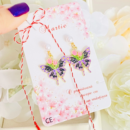Martisor Cercei Fluturi Mov Lalele, Cercei Dama, Bijuterii Femei, Martisoare Martie [1]