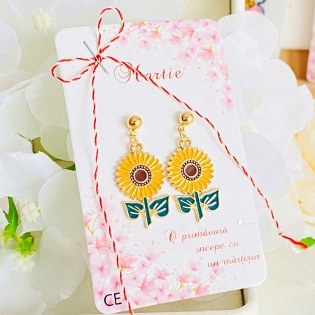 Cercei cu Surub - Martisor Cercei Floarea Soarelui, Cercei Dama, Bijuterii Femei, Martisoare Martie